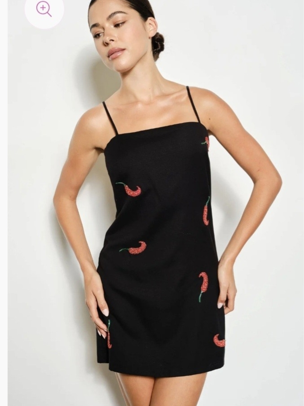 Pretty Garbage Britt Chili Bead Mini Dress in Black with Red Accents